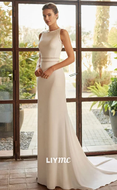 LW491 - Sheath Round Twp Piece Overskirt Dress Cut-Outs Long Wedding Dress With Overlay