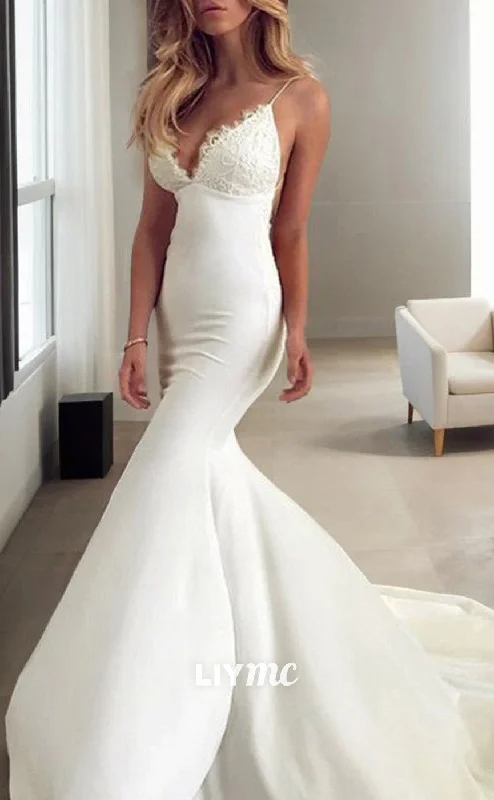 LW566 - Trumpet Mermaid V-neck Sweep Train Stretch Crepe Wedding Dresses