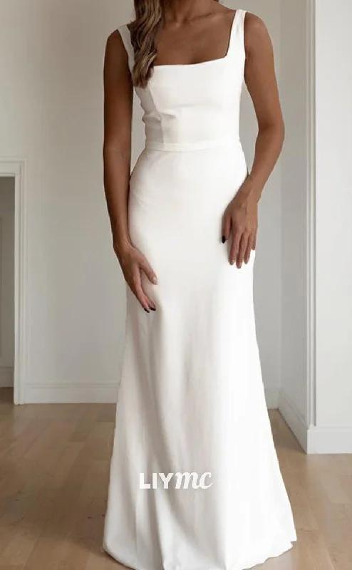 LW572 - Sheath Column Straps Floor-Length Stretch Crepe Wedding Dresses