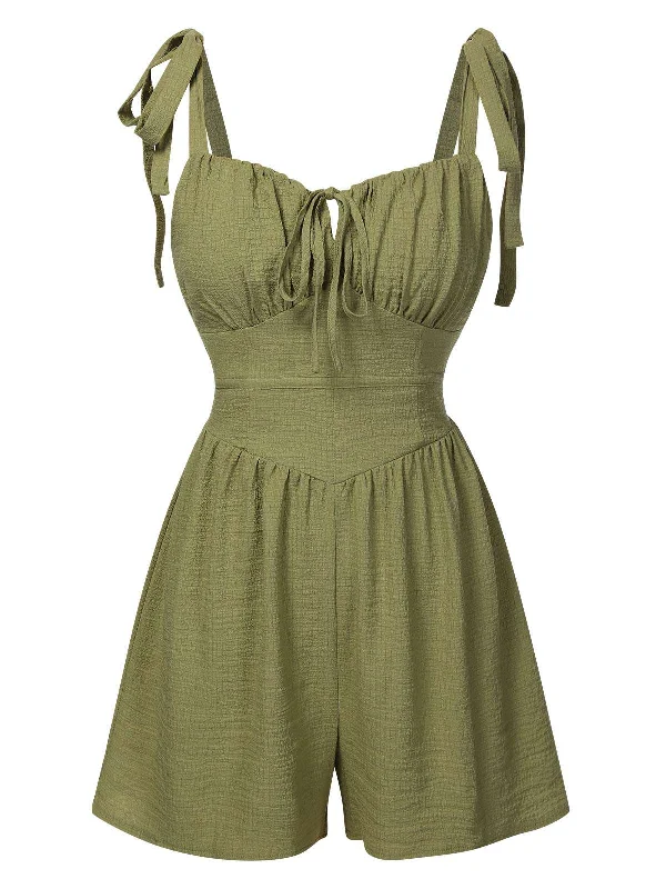 Light Green 1950s Solid Bind Pleated Romper