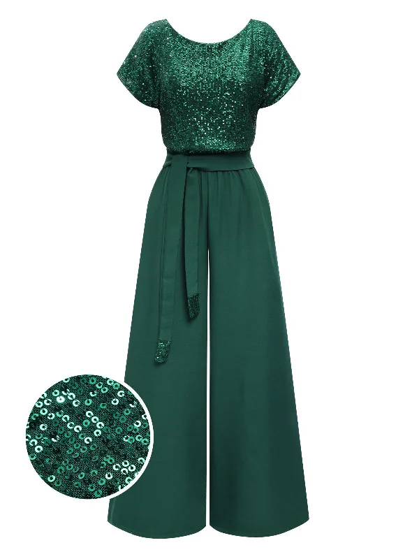 Green 1960s Sequined Wide-Leg Jumpsuit