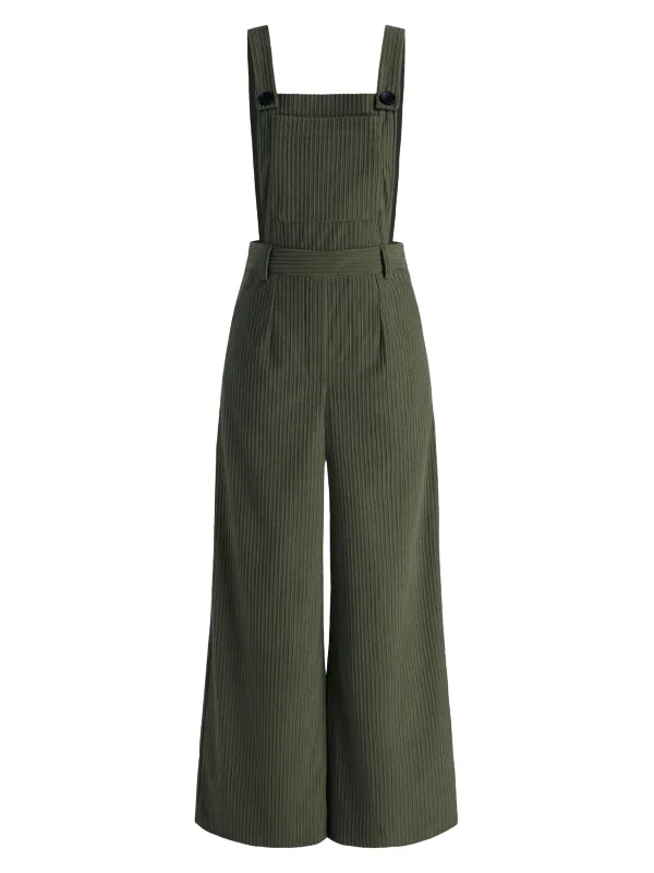 1960s Corduroy Wide-Leg Solid Jumpsuit