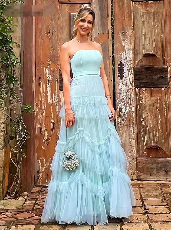 Strapless Evening Dress Tiered Layers Party Dress for Women Long Evening Gown Formal Occasion Dresses vestidos de fiesta