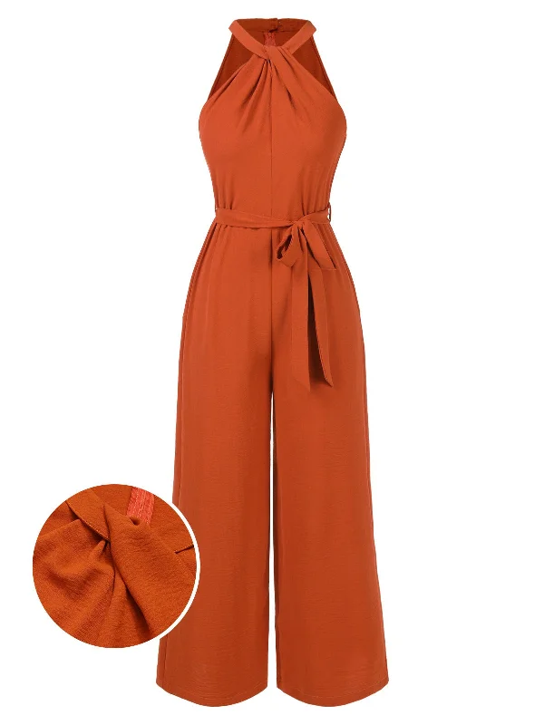 Orange Red 1930s Solid Twist Jumpsuit