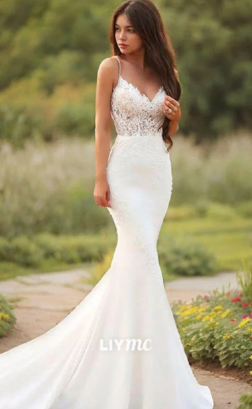 LW555 - Trumpet Mermaid V-neck Sweep Train Stretch Crepe Wedding Dresses