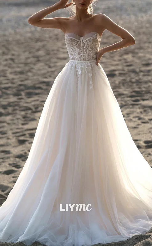 LW855 - Sweetheart Sleeveless Appliques A-Line Tiered Beach Wedding Dress