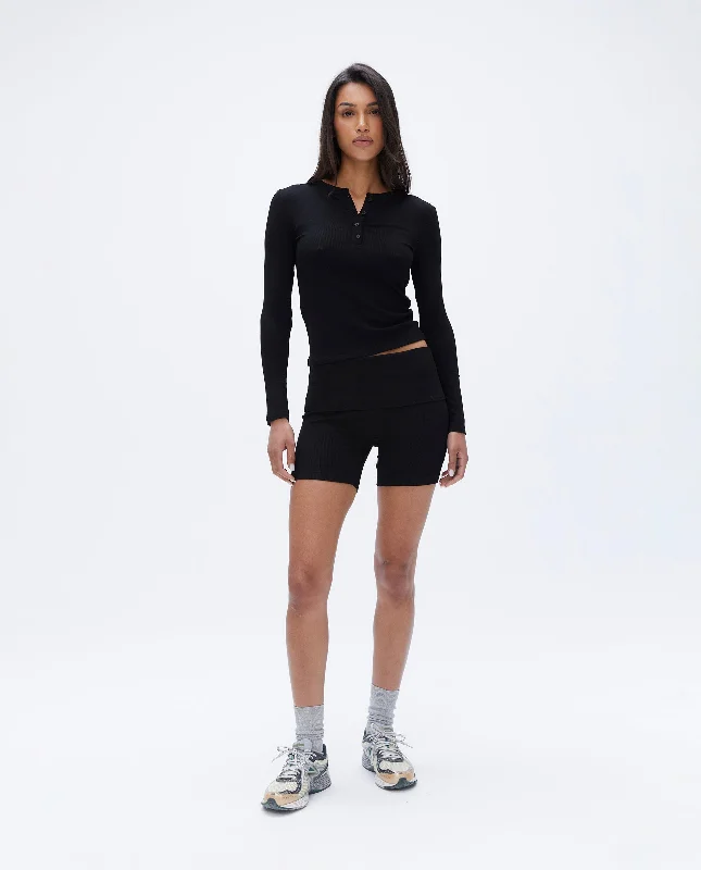 Rib Fold Over Crop Shorts - Black