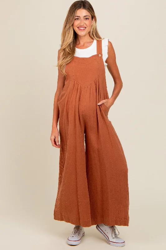 Mocha Pocket Front Maternity Wide Leg Jumpsuit