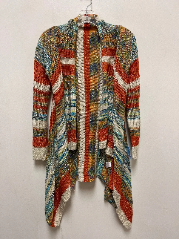 Sweater Cardigan By Clothes Mentor In Orange & White, Size: M