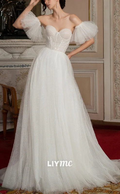 LW900 - Sweetheart Puff Sleeves Tulle Ball Gown Wedding Dress