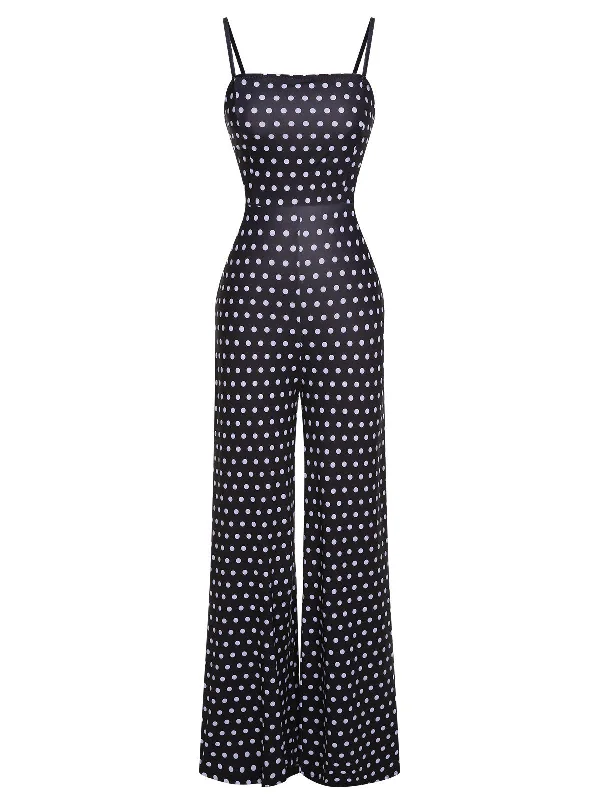 Black 1940s Polka Dots Back Strap Jumpsuit