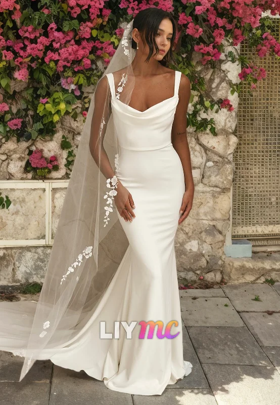 LW727 - Scoop Sleeveless Sleek Satin Fitted Mermaid Wedding Dress