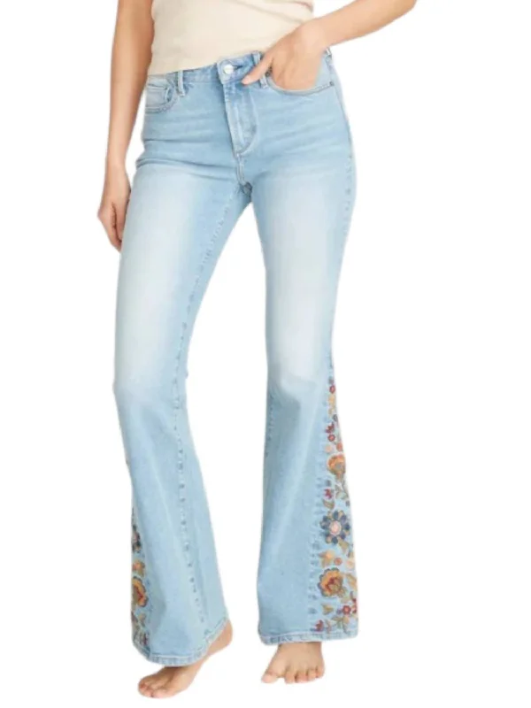 Farrah Flare Zen Garden Jeans In Washed Blue