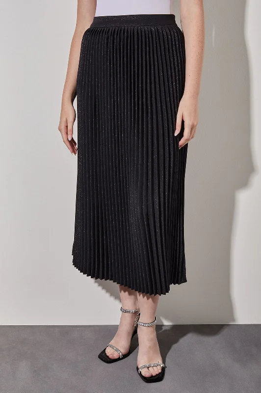 Midi Pleated Skirt - Pull-On Shimmer Woven