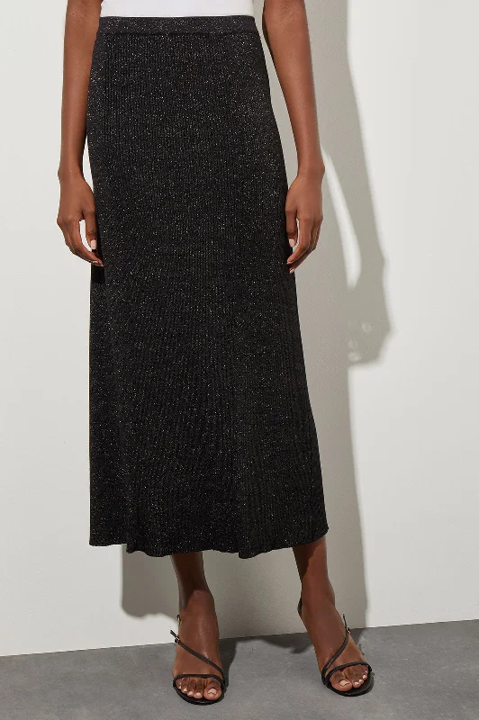 Midi Straight Skirt - Shimmer Ribbed Knit