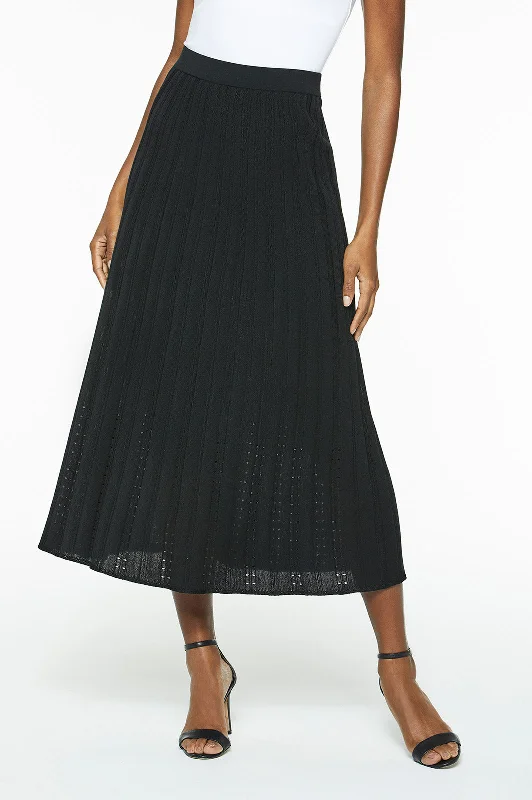 Pleated Pointelle Knit Midi Skirt