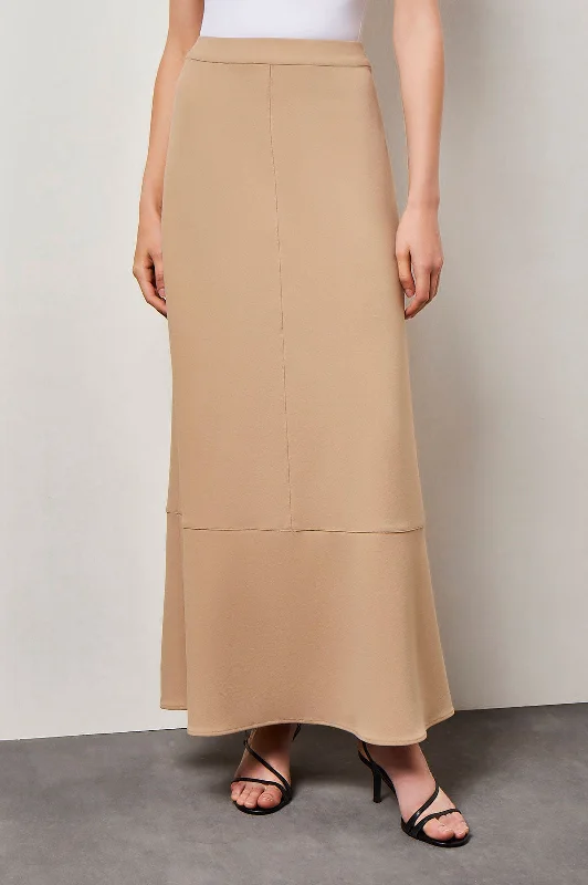 Plus Size Flare Deco Crepe Maxi Skirt, Dark Champagne