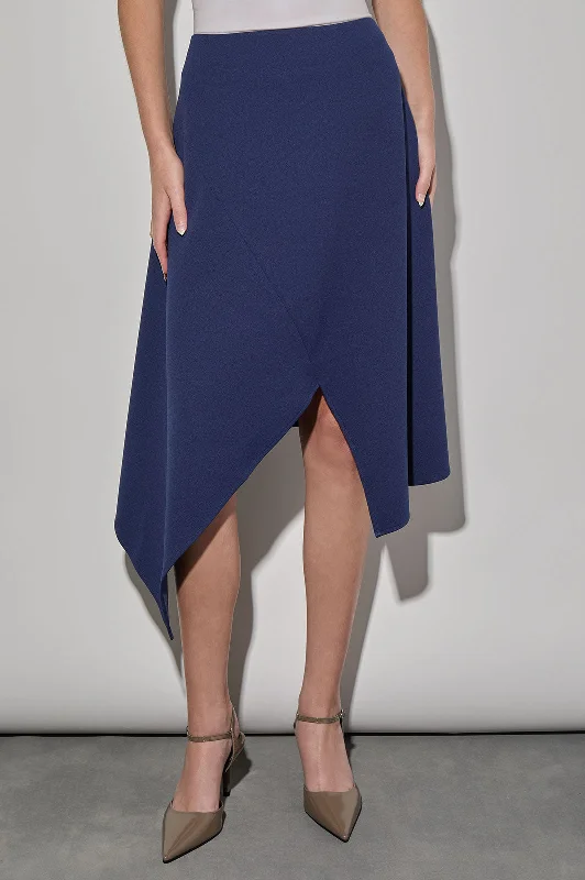 Stretch Deco Crepe Asymmetrical Below-the-Knee Skirt