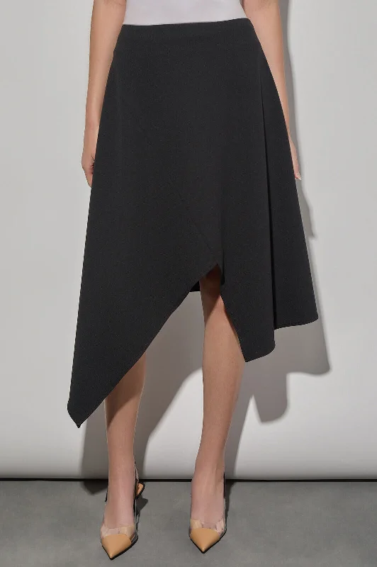 Stretch Deco Crepe Asymmetrical Hem Below-the-Knee Skirt