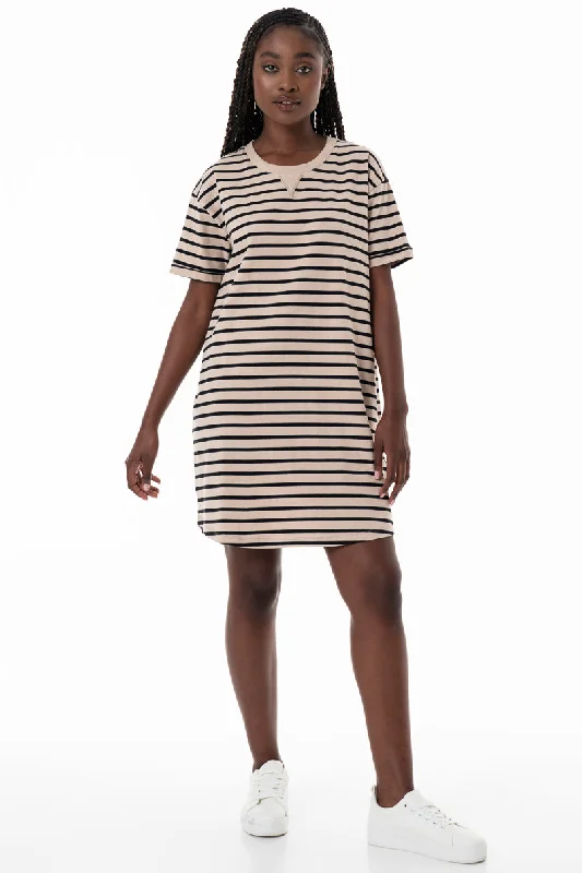 Striped T-Shirt Dress _ 153681 _ Stone