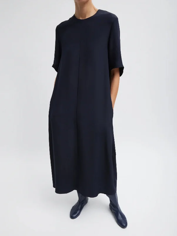 4 Ply Silk T-Shirt Dress in Dark Navy