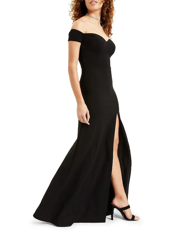 Juniors Womens Off-The-Shoulder Side Slit Evening Dress