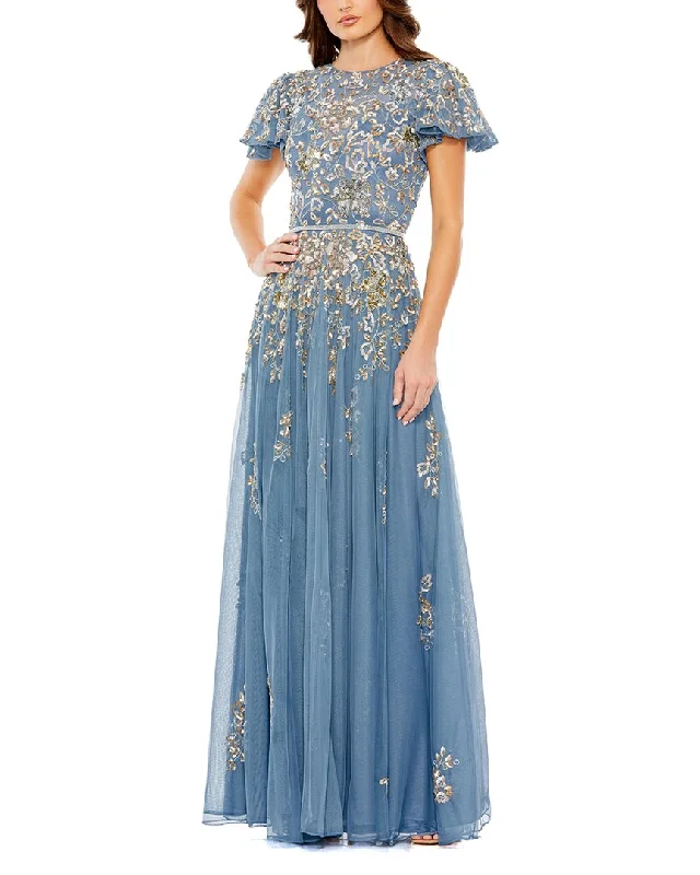 Mac Duggal Embellished Butterfly Sleeve High Neck Gown