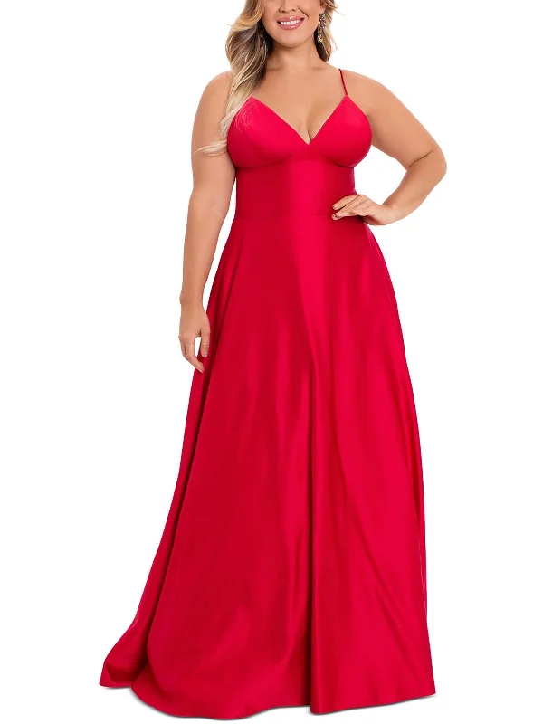 Plus Womens Satin Formal Evening Dress