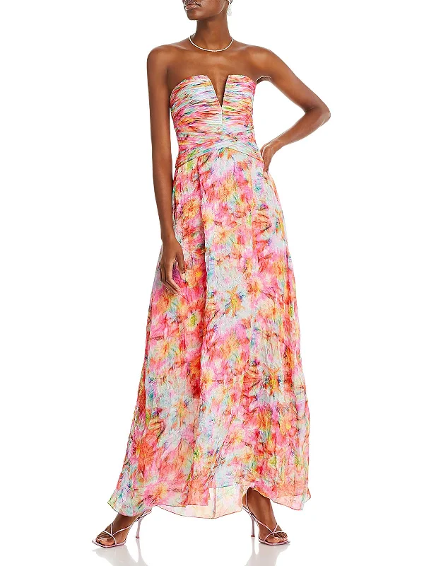 Sierra Womens Chiffon Strapless Evening Dress