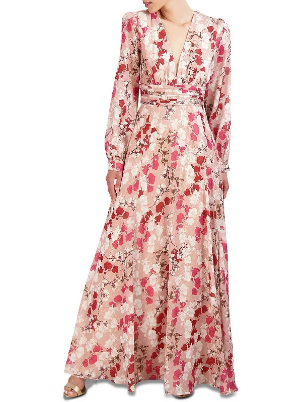 Womens Chiffon Floral Evening Dress