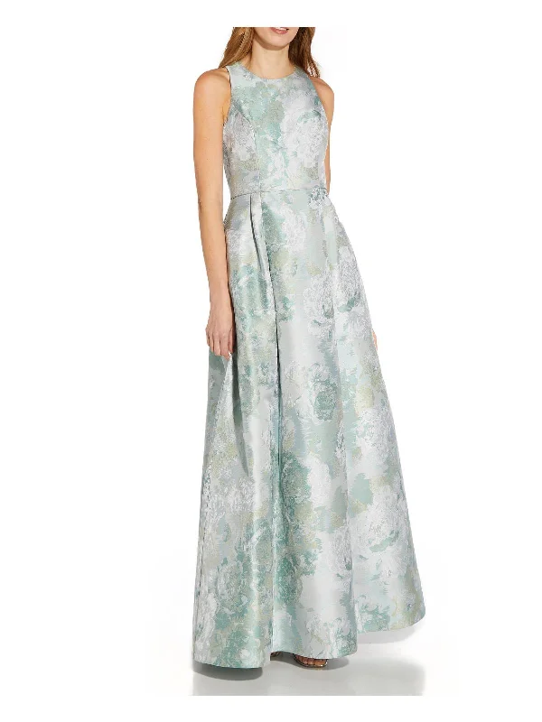 Womens Floral Jacquard Evening Dress