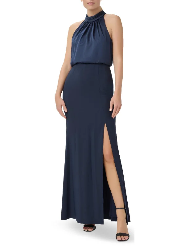 Womens Halter Blouson Evening Dress