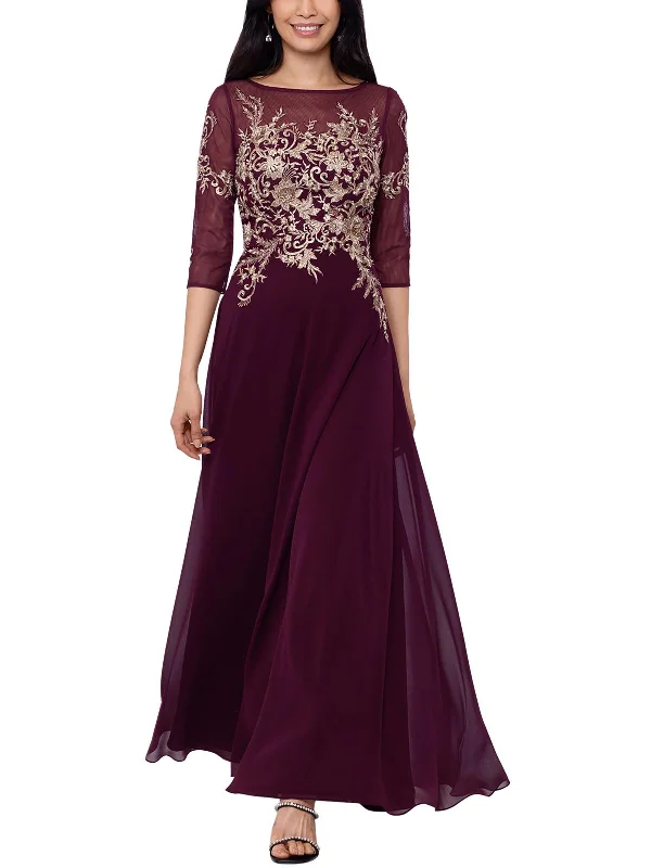 Womens Mesh Embroidered Evening Dress