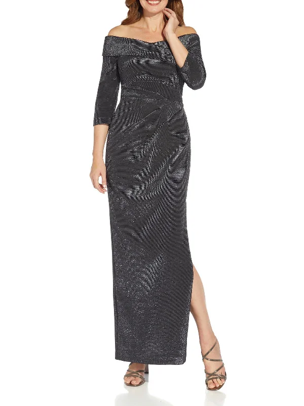 Womens Metallic Column Evening Dress