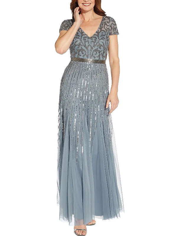 Womens Sequin Beaded Evening Dress