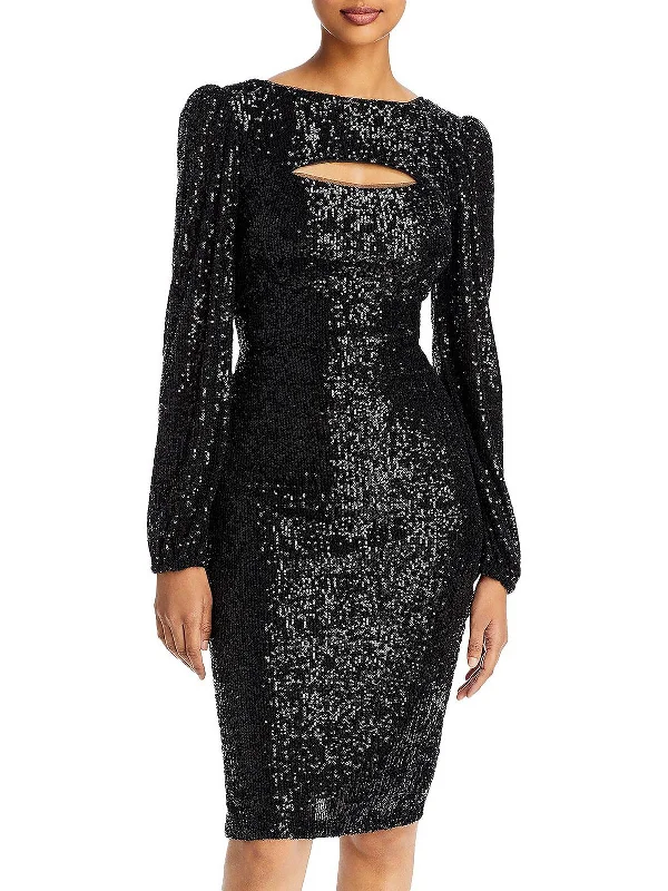 Womens Sequined Cut-Out Cocktail and Party Dress