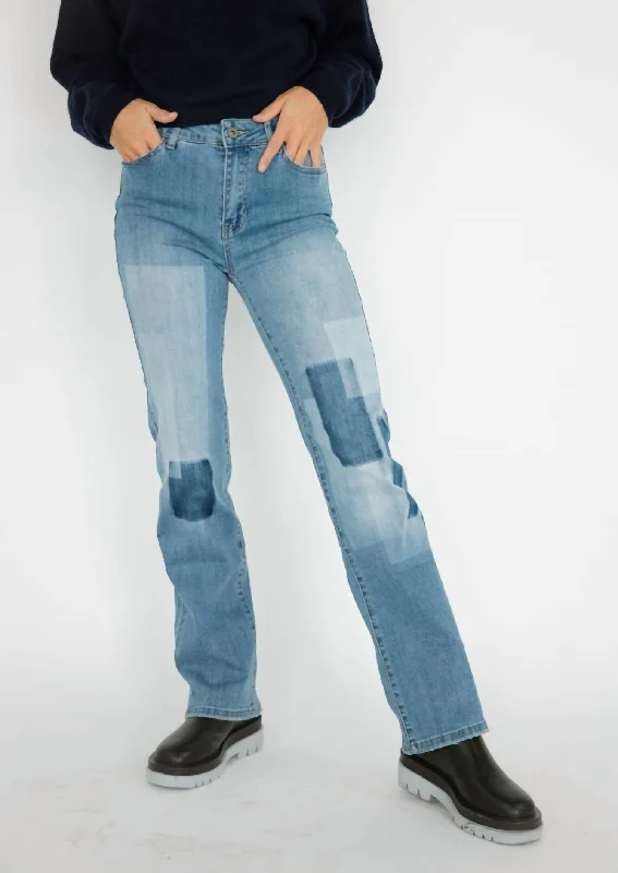 Straight Leg Patchwork Jean In Medium Blue