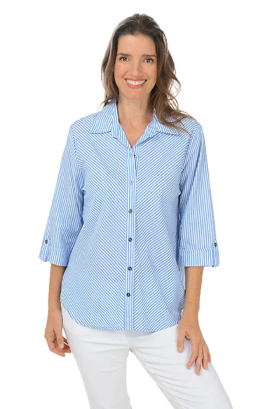 Pinstripe 3/4 Sleeve Button-Front Shirt