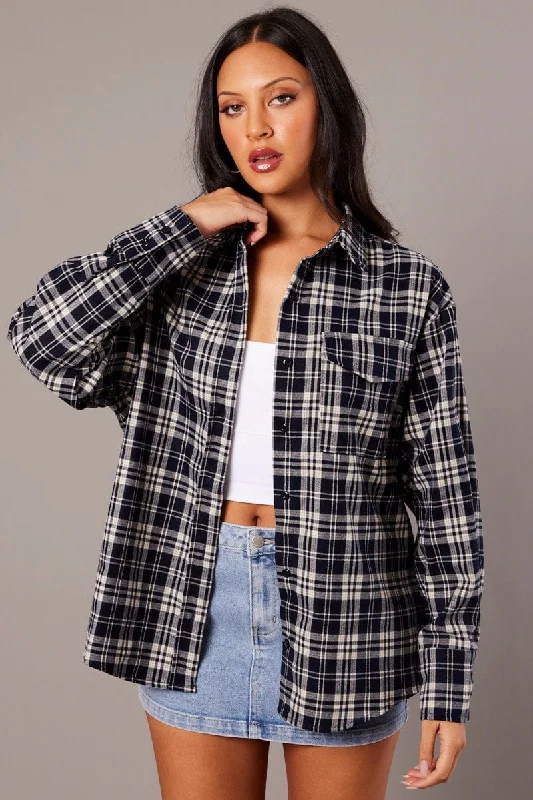 Blue Check Relaxed Shirt Long Sleeve