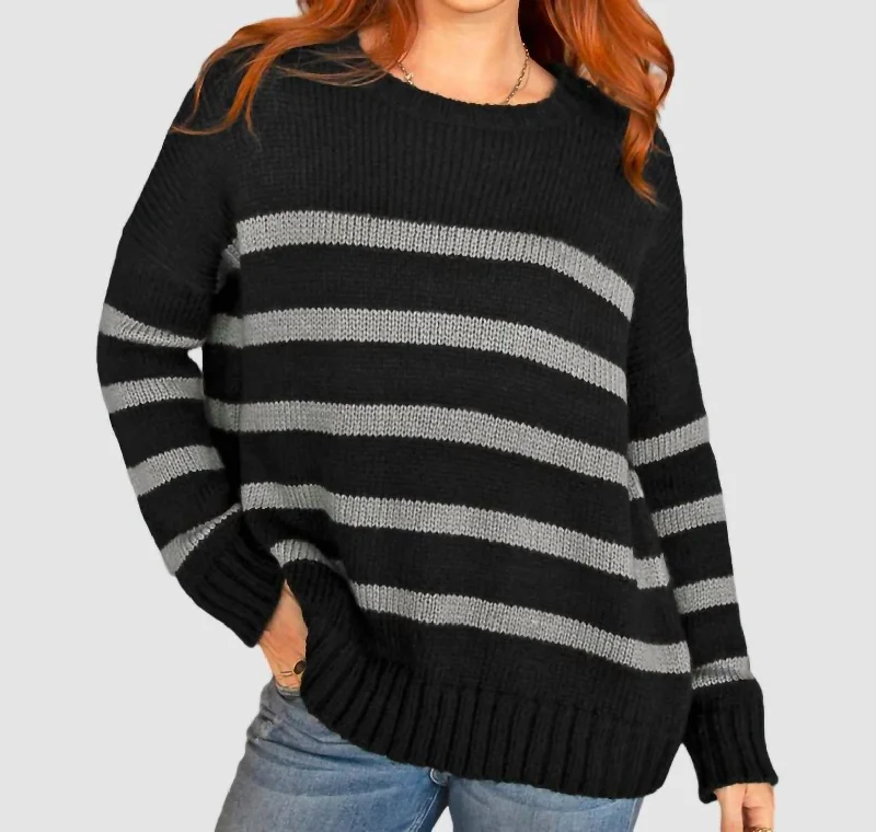 Caroline Chunky Crew Sweater In Black/cement