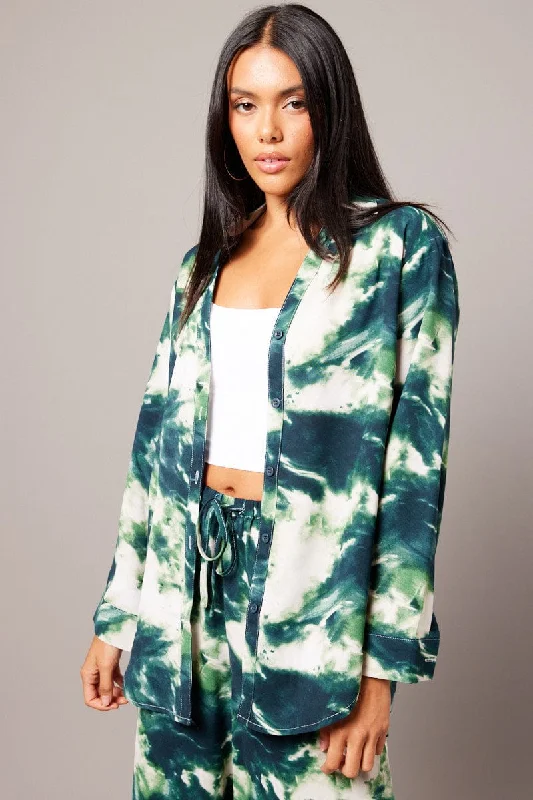 Green Abstract Relaxed Shirt Long Sleeve