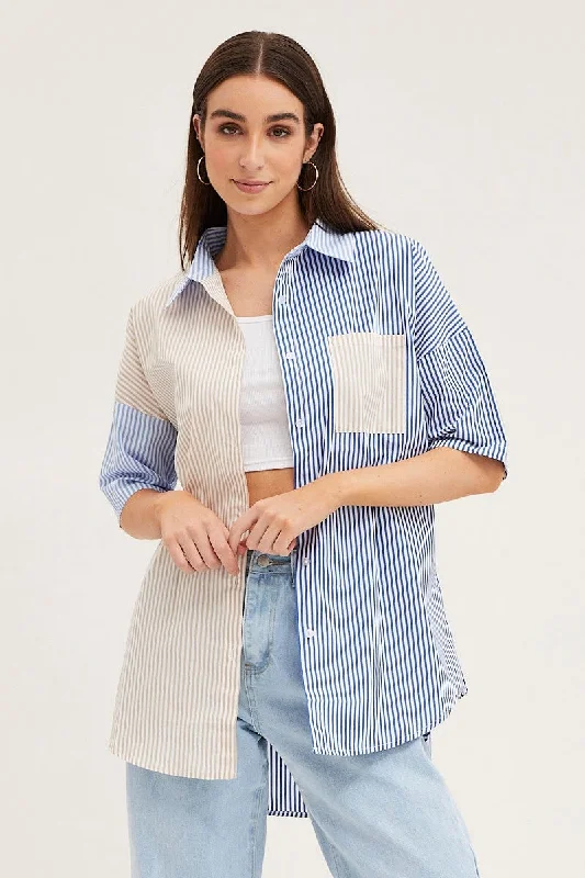 Stripe Half Sleeve Stripe Longline Shirt