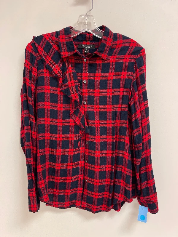 Top Long Sleeve By Banana Republic In Blue & Red, Size: S