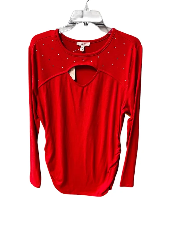 Top Long Sleeve By Como Vintage In Red, Size: Xxl