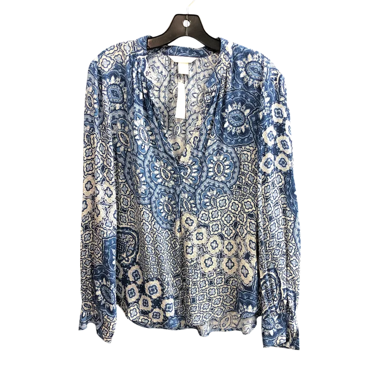 Top Long Sleeve By H&m In Blue & White, Size: 4