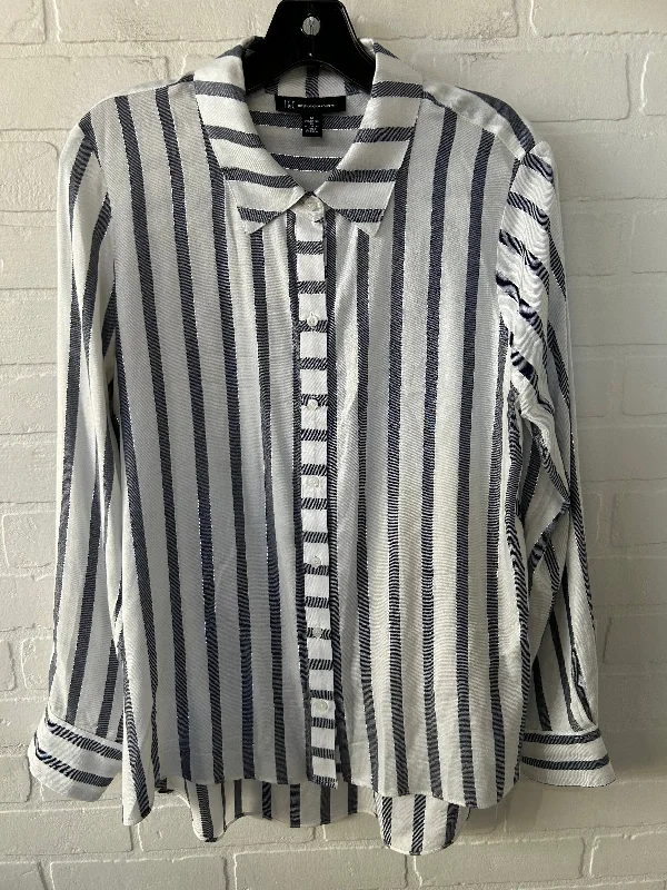 Top Long Sleeve By Inc In Blue & White, Size: M