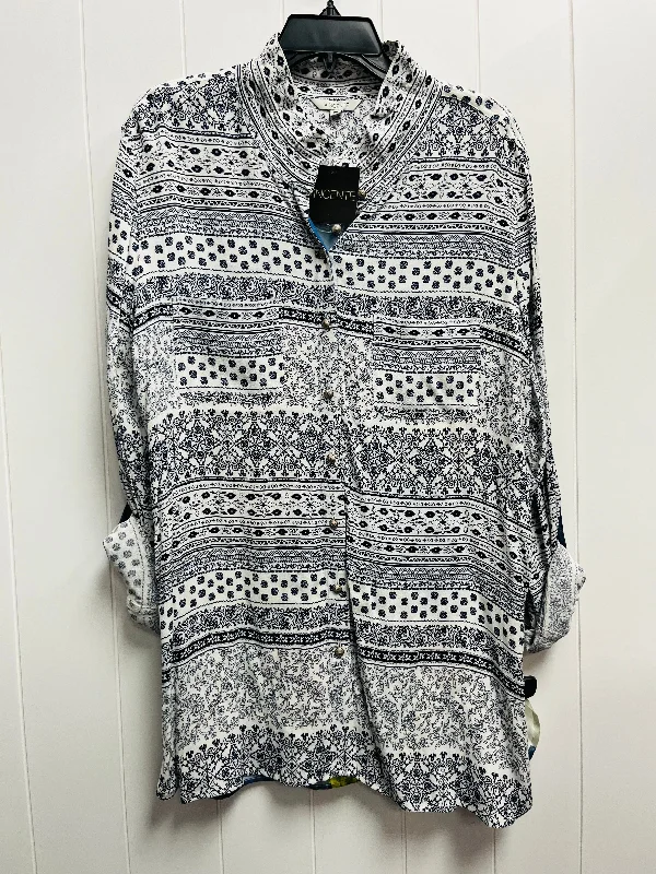 Top Long Sleeve By VINCENTE In Blue & White, Size: Xl