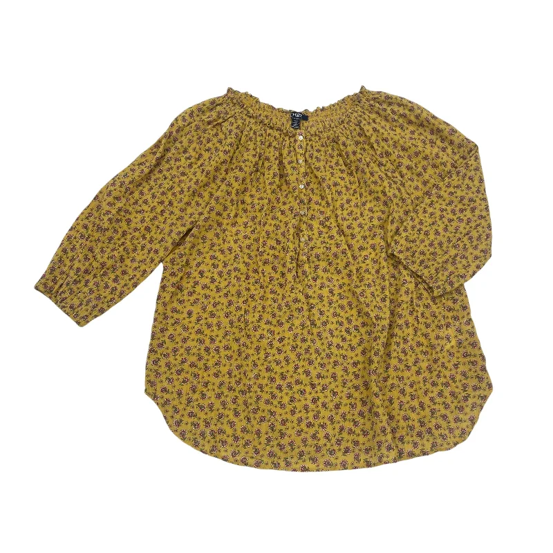 Top 3/4 Sleeve By Chaps In Yellow, Size:1X