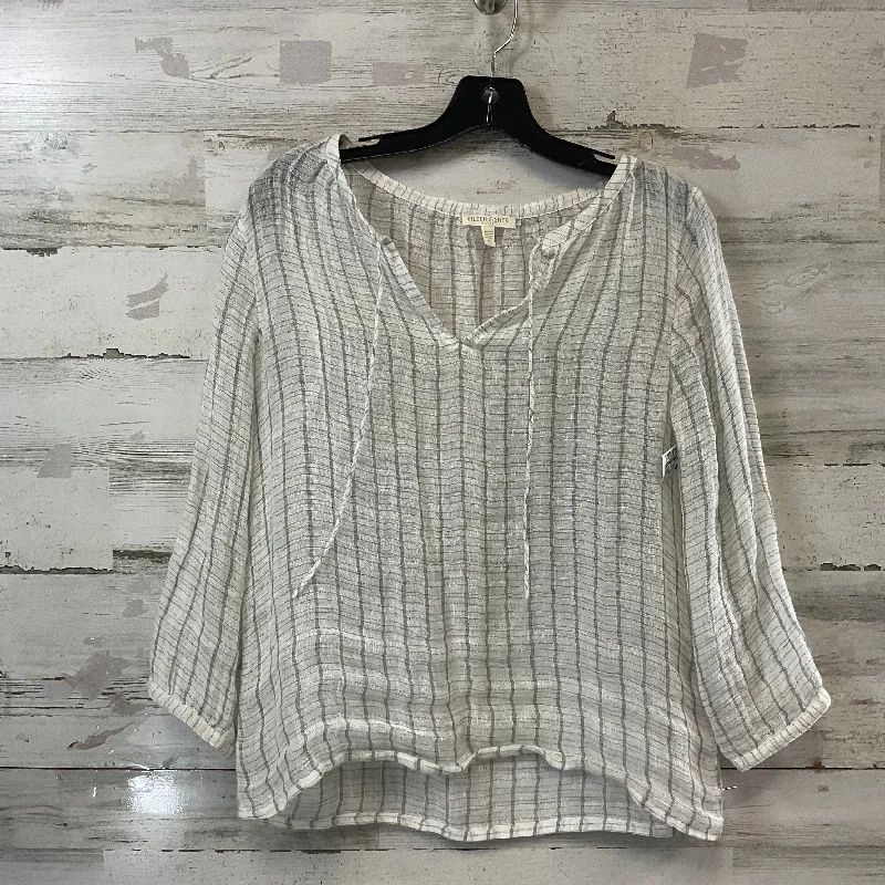 Top 3/4 Sleeve By Eileen Fisher In Grey & White, Size: Petite   S