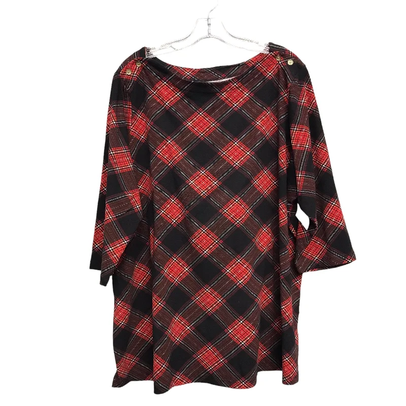 Top 3/4 Sleeve By Jessica London In Plaid Pattern, Size:3X